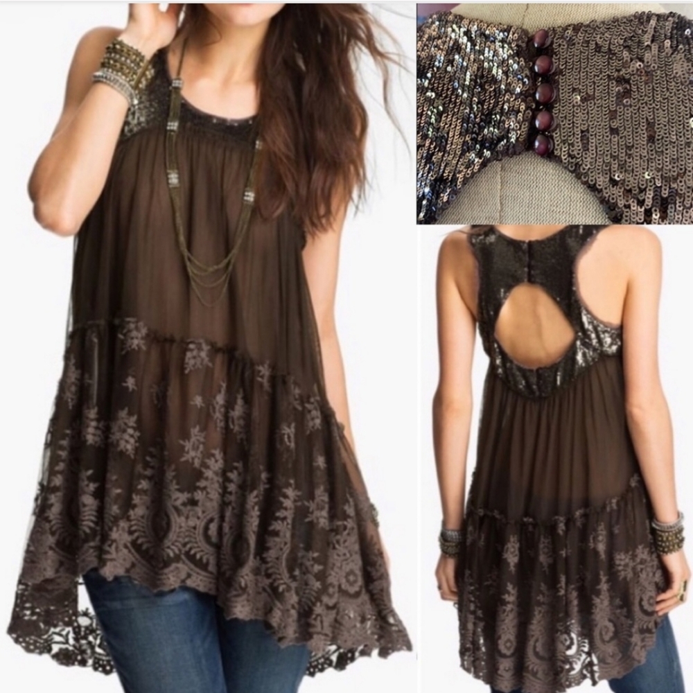 Free People Mirror Mirror Sequin Tunic Top Dress Sz L - Picture 8 of 9